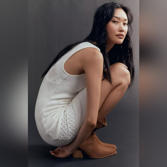 Anthropologie Sleeveless Crochet Boat-Neck Mini Shift Dress - Picture 4 of 5